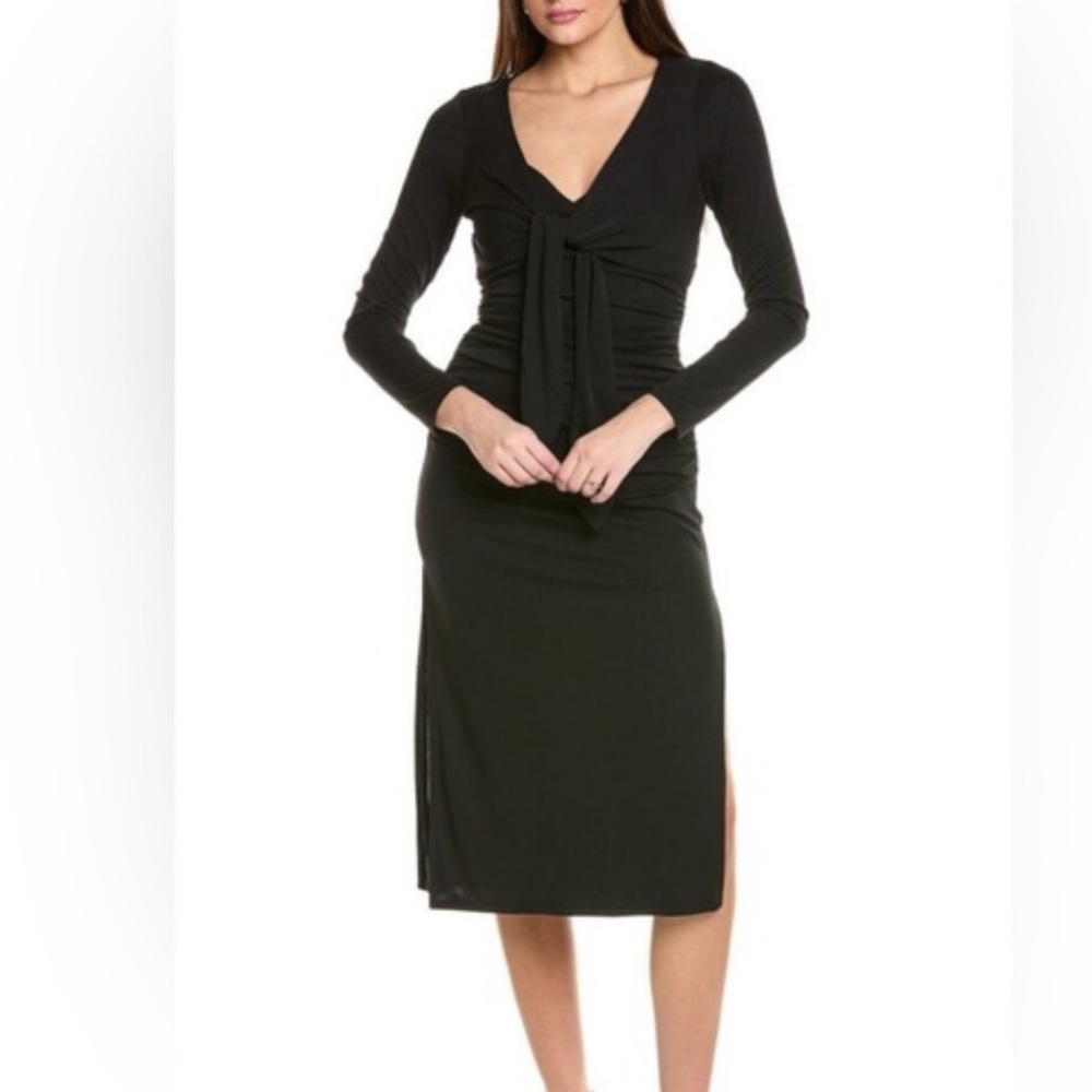 NEW Cinq a Sept Brenna tie front black jersey midi dress 8